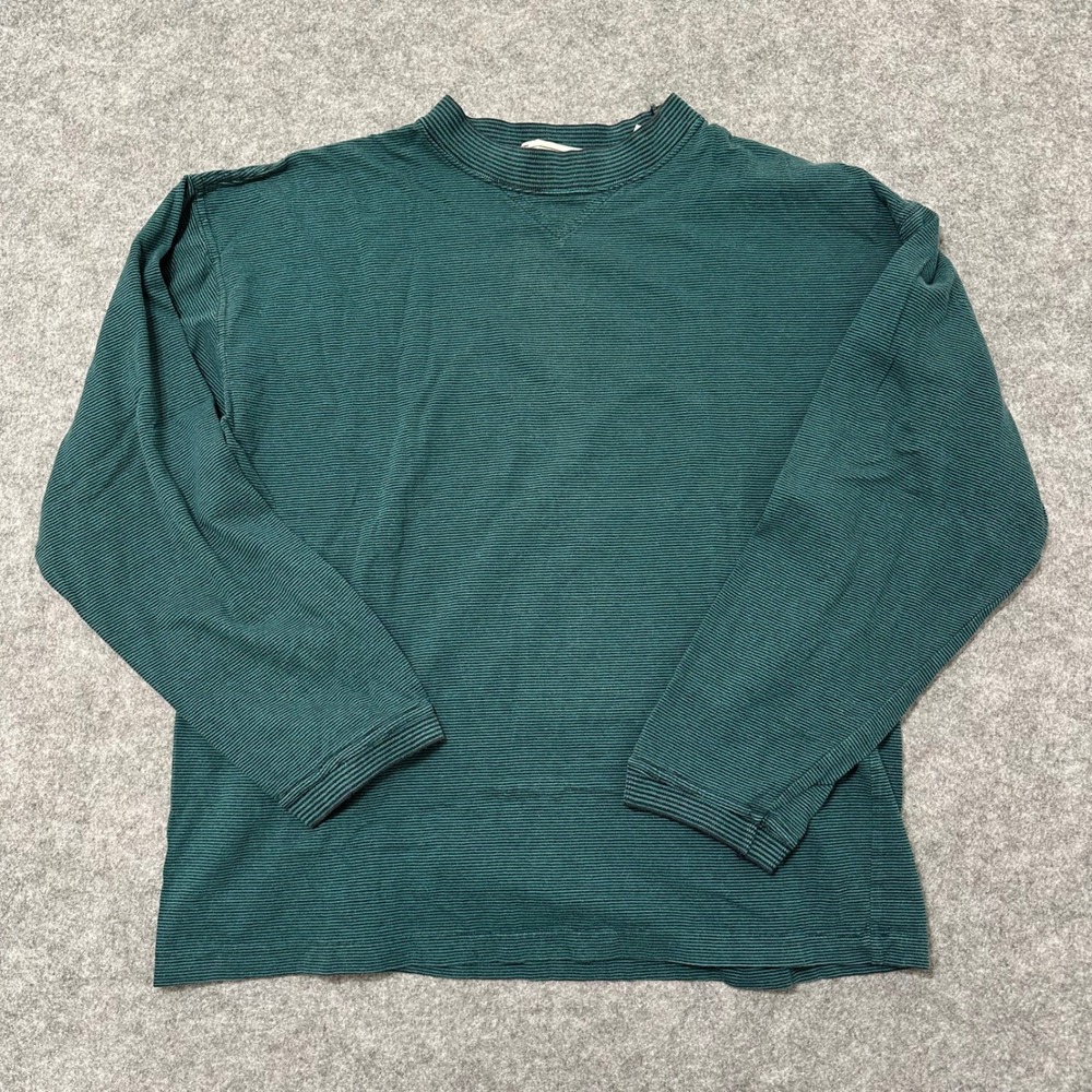 John Ashford Sport Shirt Mens XL Green Vintage Made In USA Striped Long Sleeve